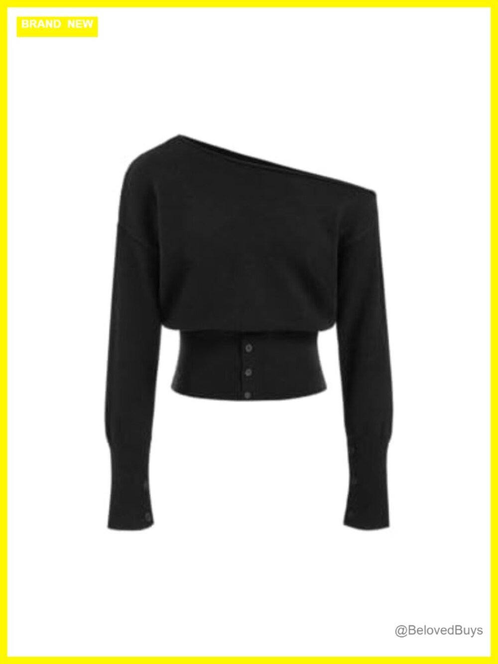 Off the Shoulder Knit Sweater Asymmetrical Neck Button Detail